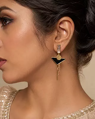 Veyra Black Triangle Crystal Gold-Tone Drop Earrings