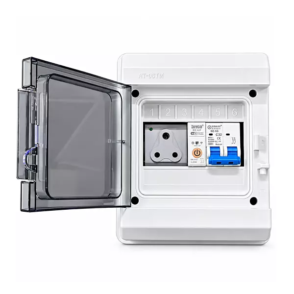 6-Way EV Charging MCB Box |3-Pin 6A Socket, Sibass 32A 2-Pole AC MCB & WiFi Smart Circuit Breaker 1P 230V 20A
