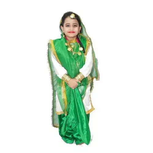 Giddha Dance Fancy Dress Costume Green and White For Girls Giddha Dance Fancy Dress Costume Green and White For Girls