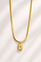 Gold Rectangle Tag Pendant Necklace with Zirconia