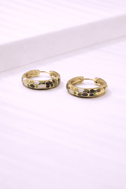 Gold earrings with enamel dots