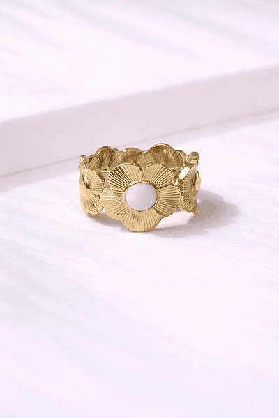 Gold Floral Enamel Ring