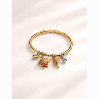 Gold Ocean Charm Bangle with Turtle, Shell and Crystal