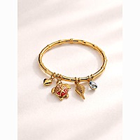 Gold Ocean Charm Bangle with Turtle, Shell and Crystal