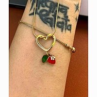 Gold Open Heart Necklace with Strawberry Charm