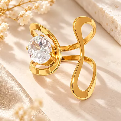 Celestine 18K Gold-Plated Crystal Swirl Adjustable Ring