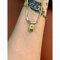 Gold Rectangle Tag Pendant Necklace with Zirconia