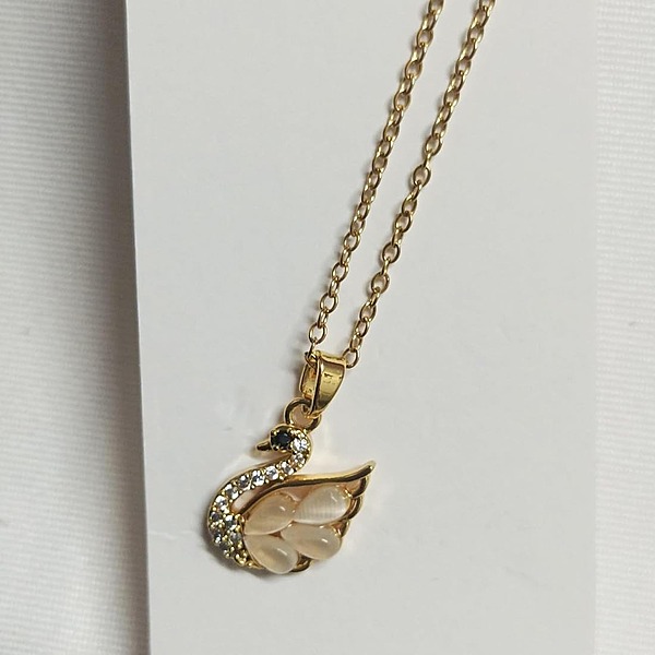 Gold Swan Pendant Necklace with Mother of Pearl