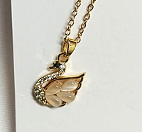Gold Swan Pendant Necklace with Mother of Pearl