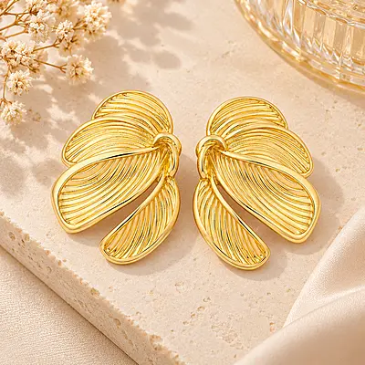 Fiorenza Textured Gold-Tone Petal Stud Earrings