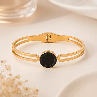 Noir Orbit Black Disc Gold-Tone Bracelet