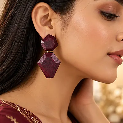 Vermielle Burgundy Geometric Resin Drop Earrings