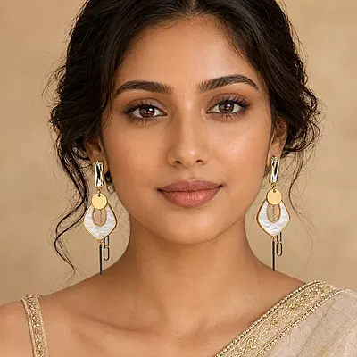 Elowen Pearl Geo Crystal Gold-Tone Drop Earrings