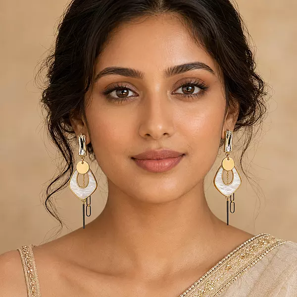 Elowen Pearl Geo Crystal Gold-Tone Drop Earrings
