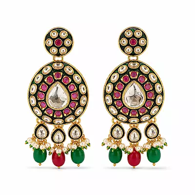 Kundan Aarna Green Bead Pearl Drop Earrings