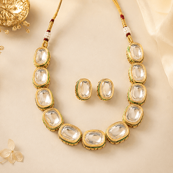 Kundan Aavya Oval Stone Necklace Set