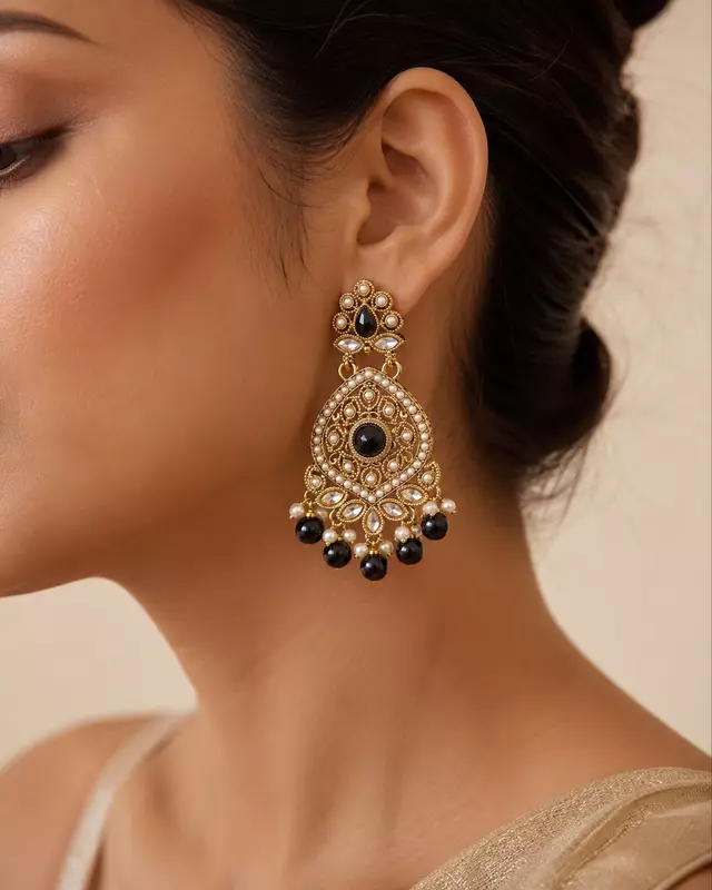 Aabira Noir Pearl Teardrop Earrings