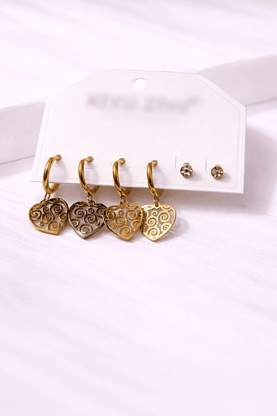 Gold-tone heart charm earring set