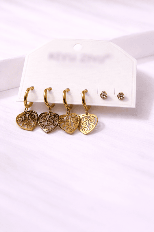 Gold-tone heart charm earring set