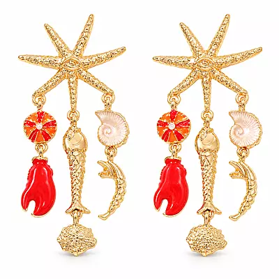 Marisca Gold-Tone Ocean Charm Drop Earrings