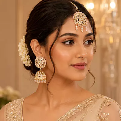 Gulnaar Blush Pink Mirror Jhumka & Maang Tikka Set