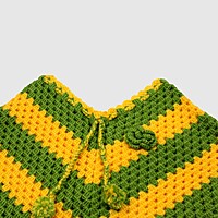 (3-4 Years) Kids Handknitted Green and Yellow Striped Woolen Poncho