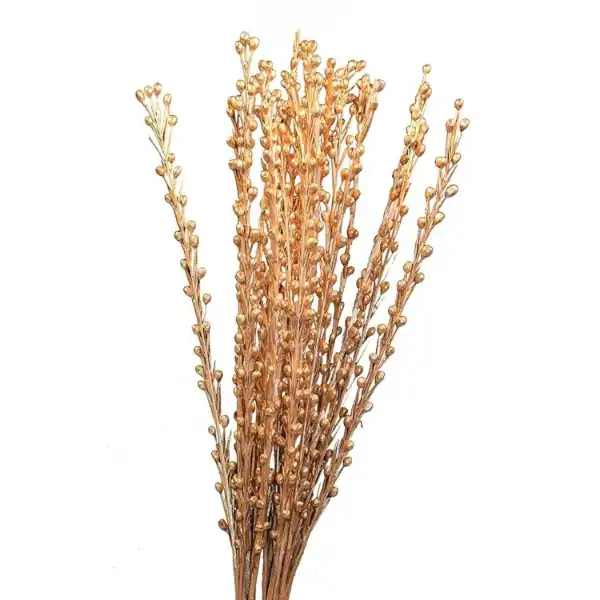 golden Moti bunch artificial flower stick with dry flowers for long vase décor, eco crafts