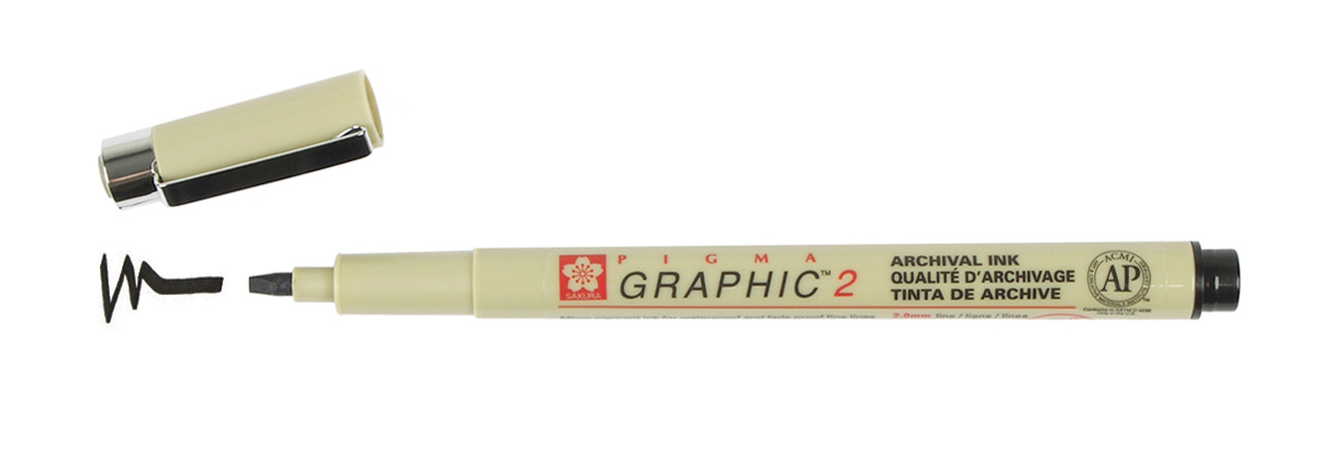 SAKURA PIGMA GRAPHIC 2 PEN, 2.0MM LINE WIDTH, BLACK SAKURA PIGMA GRAPHIC 2 PEN, 2.0MM LINE WIDTH, BLACK