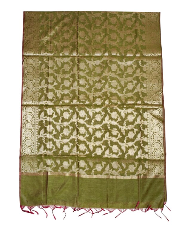 Unstitched Green Banarasi Cotton Silk Salwar Suit Set with Dupatta for Women