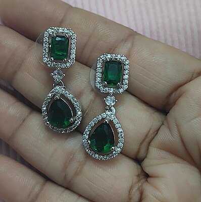 Elegant Latest Faashion Stainless Steel Crystal Silver & Green Stone Drop Earrings for Women and Girls Elegant Latest Faashion Stainless Steel Crystal Silver & Green Stone Drop Earrings for Women and Girls