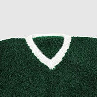 (4-5 Years) Baby Handknitted Woolen Full Sleeves Sweater, Green and White Striped