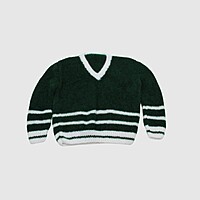 (4-5 Years) Baby Handknitted Woolen Full Sleeves Sweater, Green and White Striped