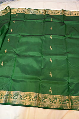 Heeran Green pure katan silk Swarnachari