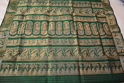 Heeran Green pure katan silk Swarnachari