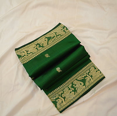 Green color pure katan silk Swarnachari from Kadombari series