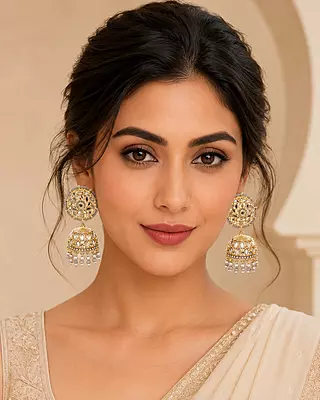 Meher Grey Beaded Mirror Jhumka Earrings