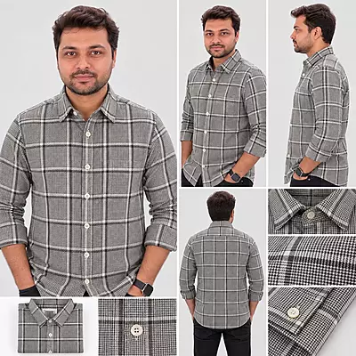Men’s Grey & Black Classic Checked Full Sleeve Shirt
