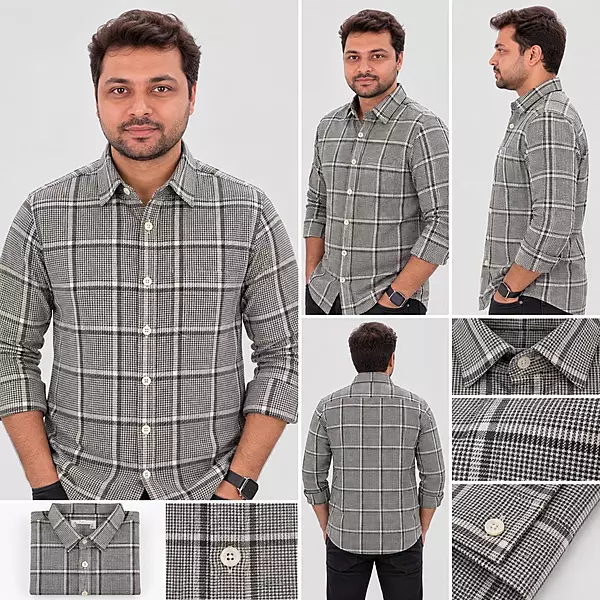 Men’s Grey & Black Classic Checked Full Sleeve Shirt