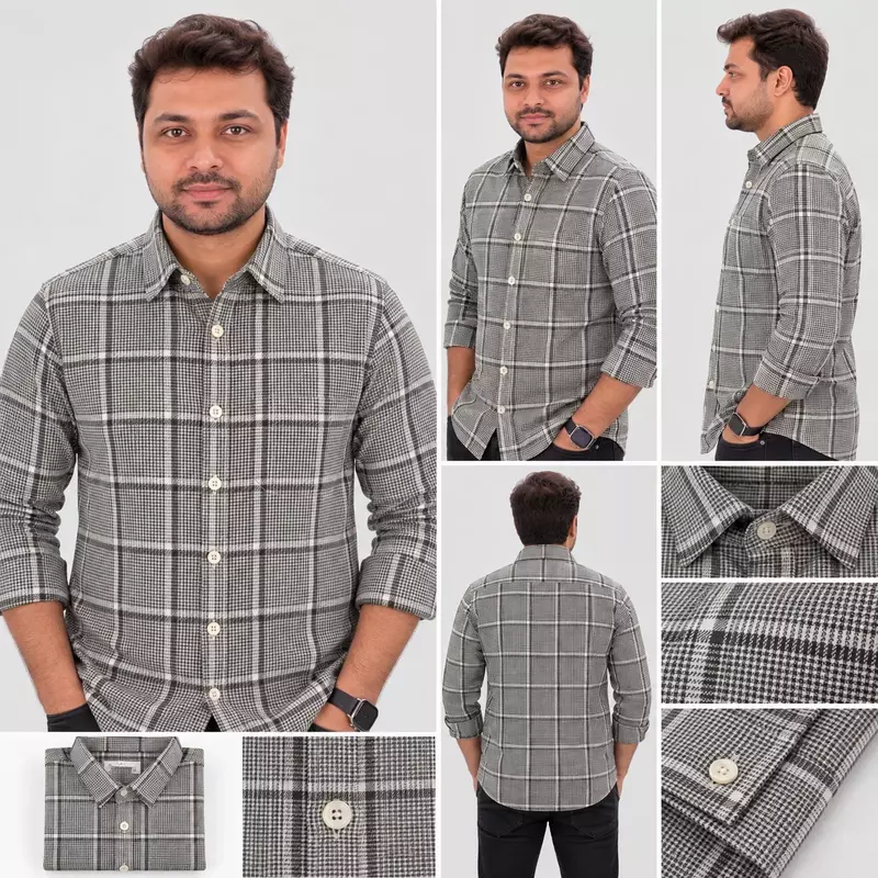 Men’s Grey & Black Classic Checked Full Sleeve Shirt