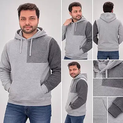 Men’s Color Block Fleece Hoodie – Grey