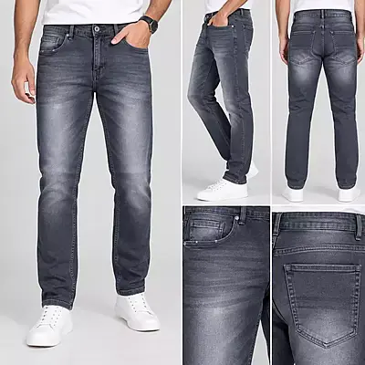 Men’s Charcoal Grey Washed Slim Fit Jeans