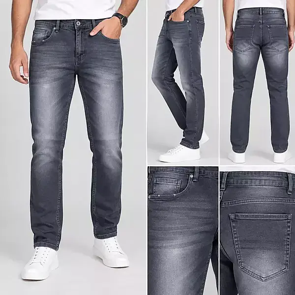 Men’s Charcoal Grey Washed Slim Fit Jeans
