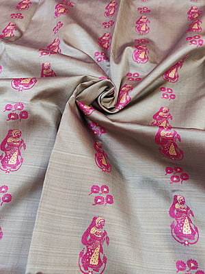 Grey meena Baluchari saree with Rani pink work on pure mulberry silk