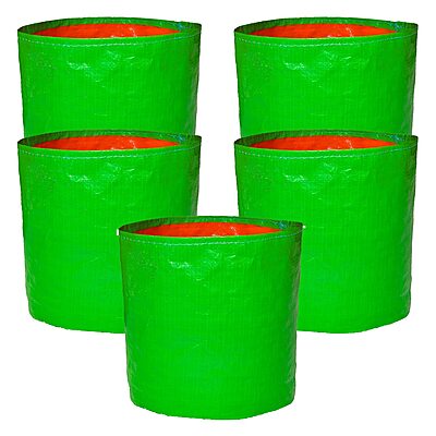 HDPE UV Plant Grow Bags, 12 x 12 inch, Pack of 5, Green, for Terrace Gardening and Fruit Plants