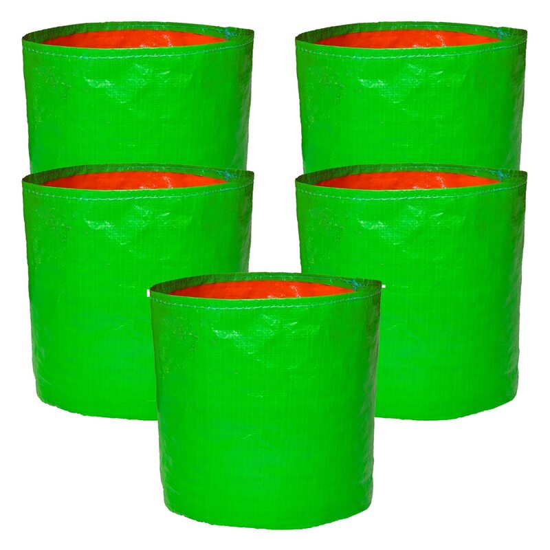 HDPE UV Plant Grow Bags, 12 x 12 inch, Pack of 5, Green, for Terrace Gardening and Fruit Plants