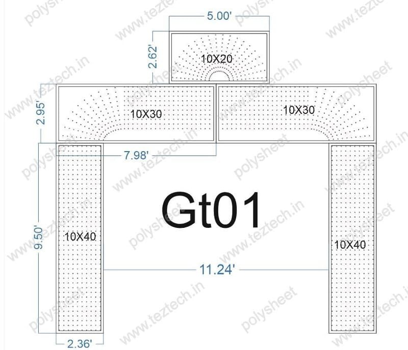 GT01 1600 HOLES GATE 2.36 FTPILLAR , 10 LED PER LINEGT01