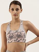 Enamor  Medium Impact, Side Panel Shaping, Racer Back Women's Cotton Sports Bra - Padding with Removable Cups, Wirefree, High Coverage SB08 Marble Lock Print M