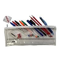 Stationery Filled White Zip 13x5"" Pencil Case