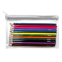 Pack of 12 Colouring Pencils in White Zip Clear Pencil Case
