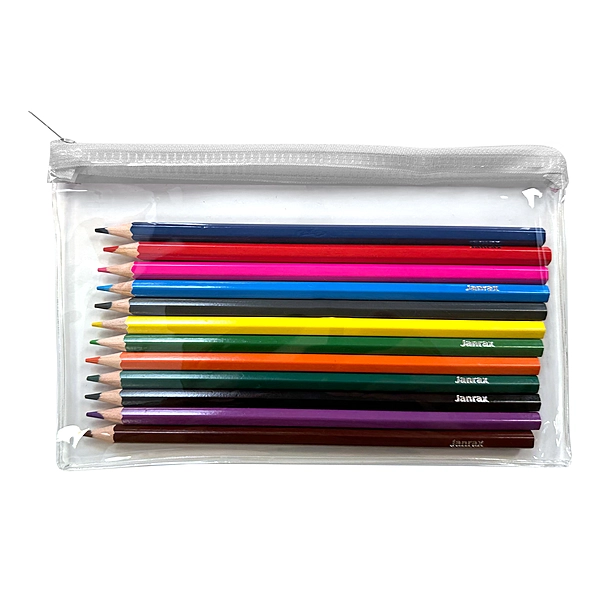 Pack of 12 Colouring Pencils in White Zip Clear Pencil Case